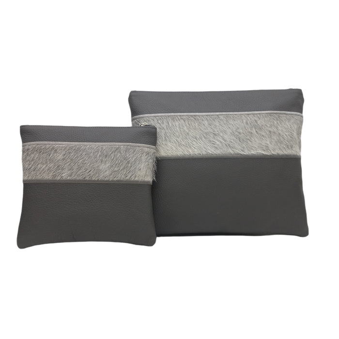 Gray Leather/Gray Fur with Gray Embroidery - D94