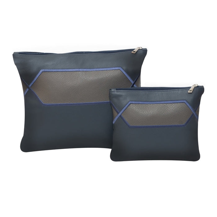 Smooth Navy/Gray Grain with Blue Embroidery - B222