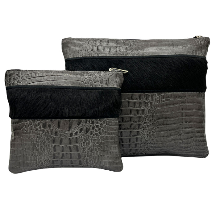 Gray Crocodile/Black Fur with Black Embroidery - D59