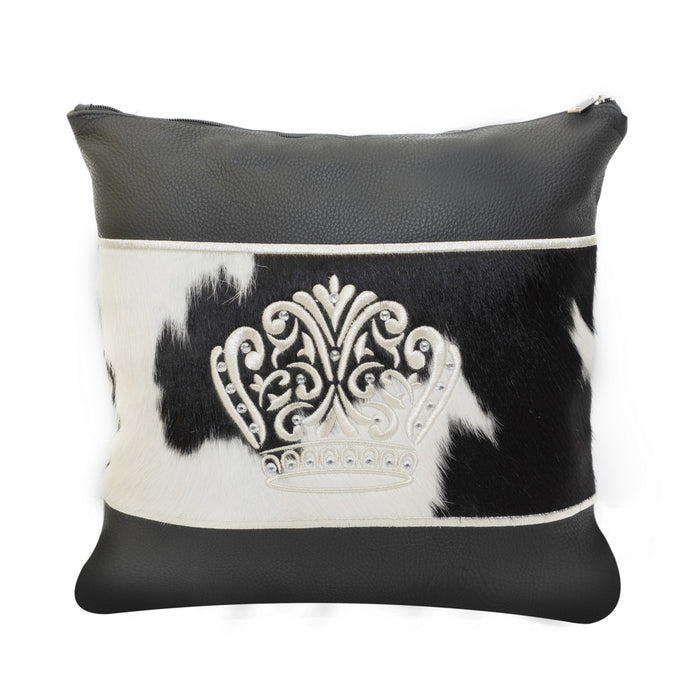 Black Leather/Black and White Fur with Silver Embroidery - F50