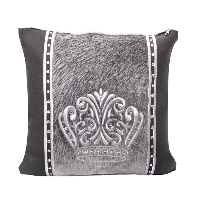 Gray Leather/Gray Fur with Silver Embroidery - F54