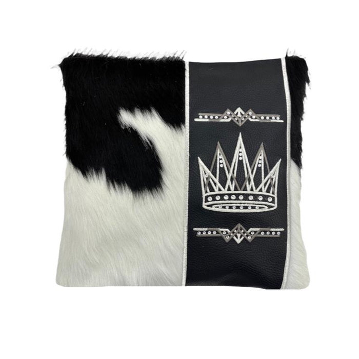 Black Leather/Black and White Fur with Crown Embroidery - F69